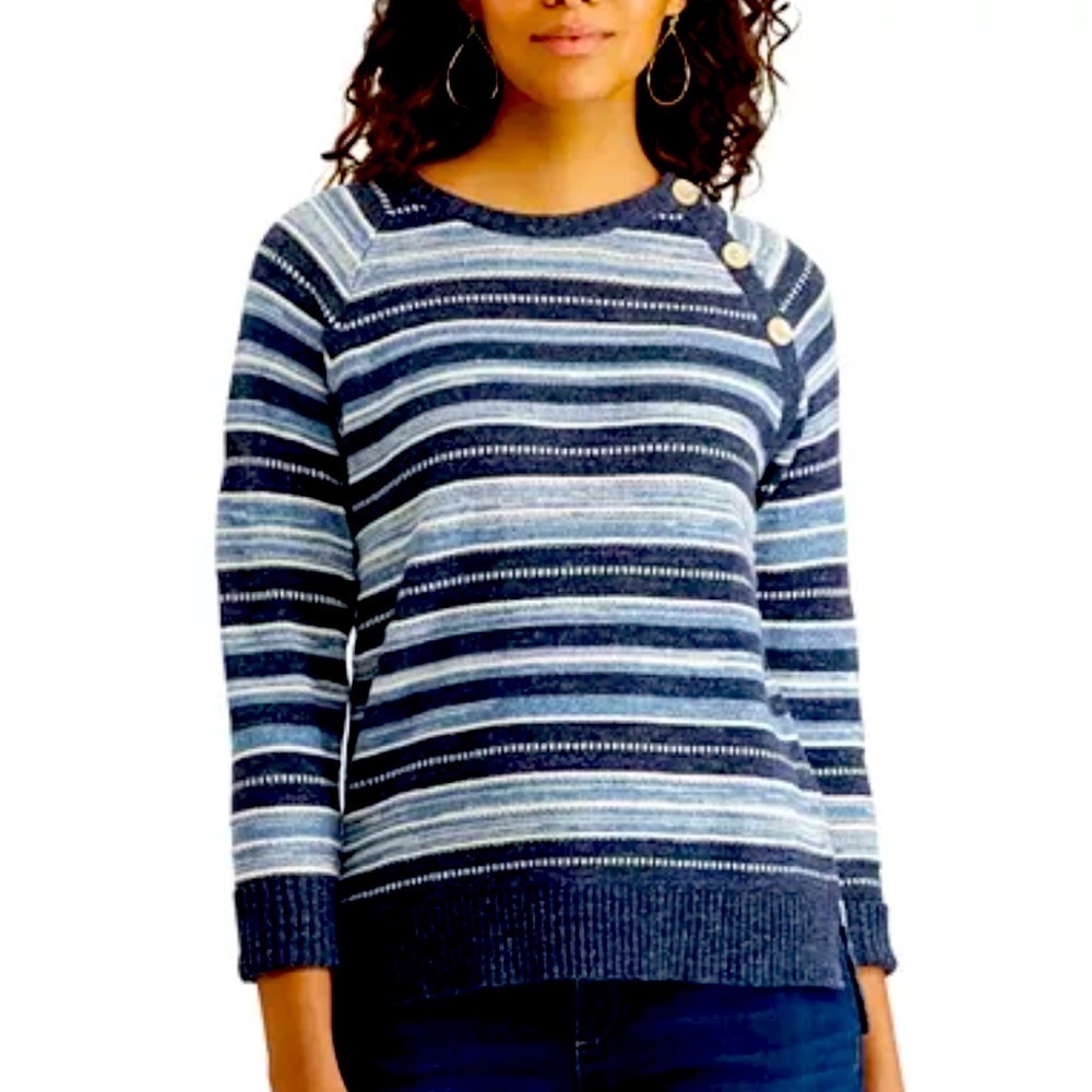 NWT Women's Chaps Striped Button-Shoulder
Sweater Size L